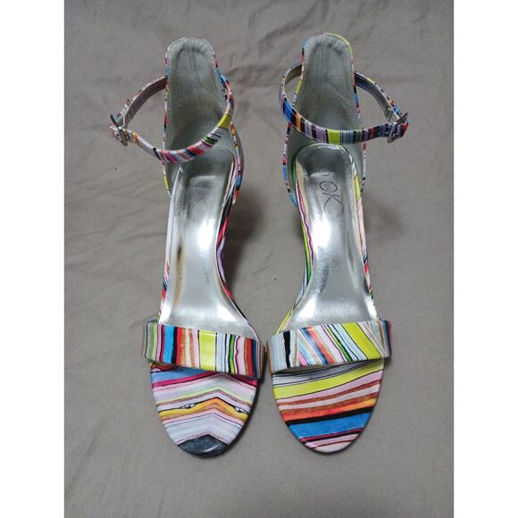 It's Ok Shoes - it's OK Multi-Stripe Open Toe Ankle Strap Heels Women's 8M